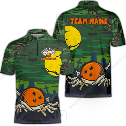 Customized Bowling Shirt, Bowling Halloween Mummy, Personalized Polo Shirt For Players With Name & Team Name