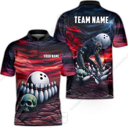 Custom Full Moon Werewolf Bowling Jersey Polo Shirt, Custom Full Moon Werewolf Bowling Jersey Team Shirt For Players With Name & Team Name