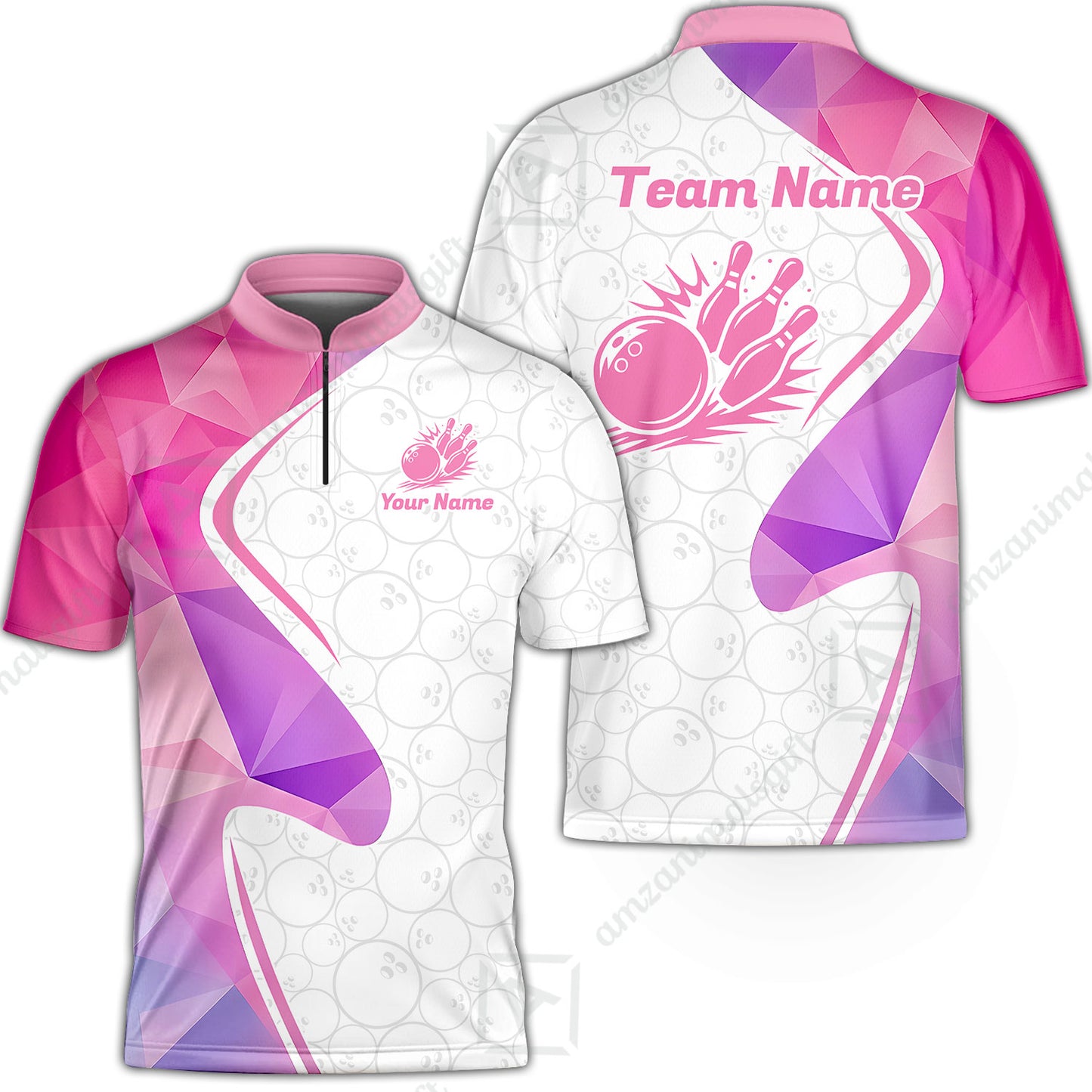 Custom Bowling Jersey Polo Shirt, Polygon Pink Color Purple, Custom Bowling Jersey Team Shirt For Players With Name and Team Name