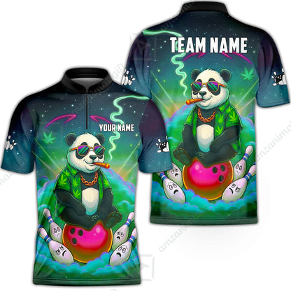 Custom Bowling Jersey Polo Shirt, Chill Panda & Cosmic Vibe, Custom Bowling Jersey Team Shirt For Players With Name & Team Name