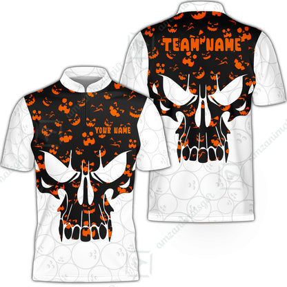Custom Bowling Jersey Polo Shirt, Halloween Pattern Skull, Custom Bowling Jersey Team Shirt For Players With Name & Team Name