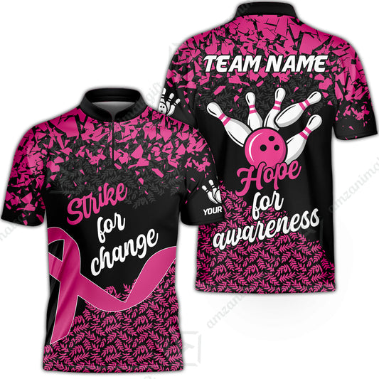Custom Bowling Jersey Uniform Shirt, Bowling Strike For Change Team Shirt For Players With Name & Team Name