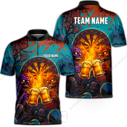 Custom Darts Team Jersey, Personalized Halloween Skull Beer Darts Polo Shirt For Players With Name & Team Name