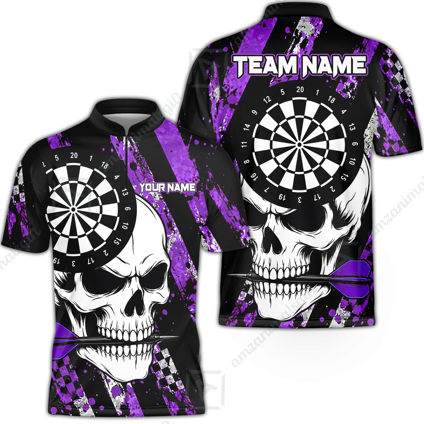Custom Darts Jersey Polo Shirt, Skull Bites Dart, Custom Dart Jersey Team Shirt For Players With Name & Team Name