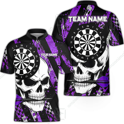 Custom Darts Jersey Polo Shirt, Skull Bites Dart, Custom Dart Jersey Team Shirt For Players With Name & Team Name