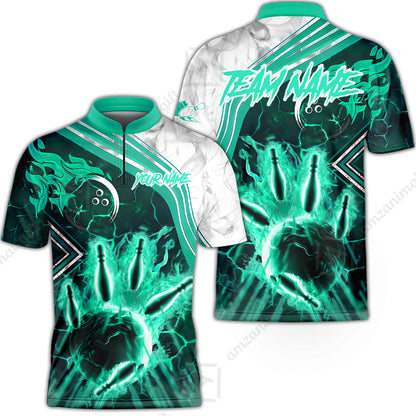 Customized Bowling Unisex Polo Shirt, Fire & Smoke Bowling Pins, Bowling Uniform - Personalized Name And Team Name