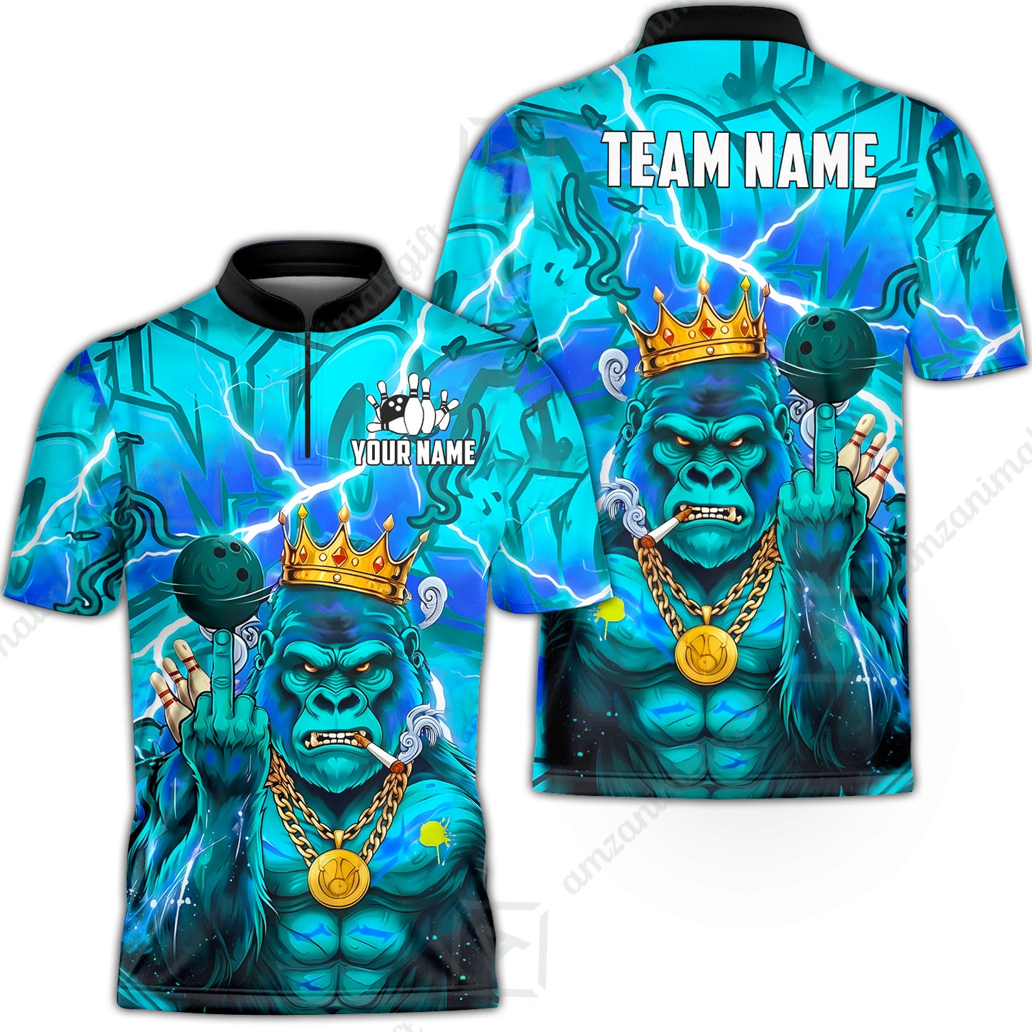 Custom Bowling Jersey Polo Shirt, Rebellious Gorilla King & Street Graffiti, Custom Bowling Jersey Team Shirt For Players With Name & Team Name