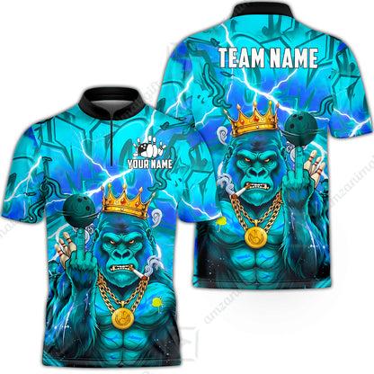 Custom Bowling Jersey Polo Shirt, Rebellious Gorilla King & Street Graffiti, Custom Bowling Jersey Team Shirt For Players With Name & Team Name