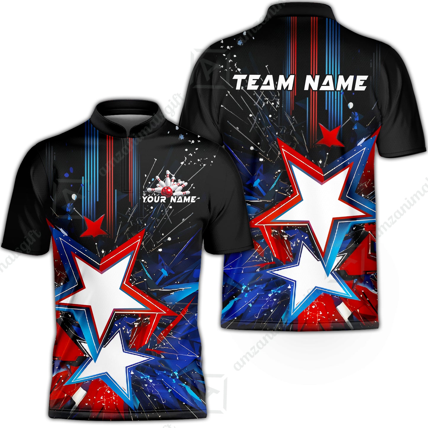 Custom Abstract Patriotic Bowling Jersey Polo Shirt, Custom Abstract Patriotic Bowling Jersey Team Shirt For Players With Name & Team Name
