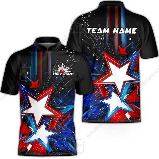 Custom Abstract Patriotic Bowling Jersey Polo Shirt, Custom Abstract Patriotic Bowling Jersey Team Shirt For Players With Name & Team Name