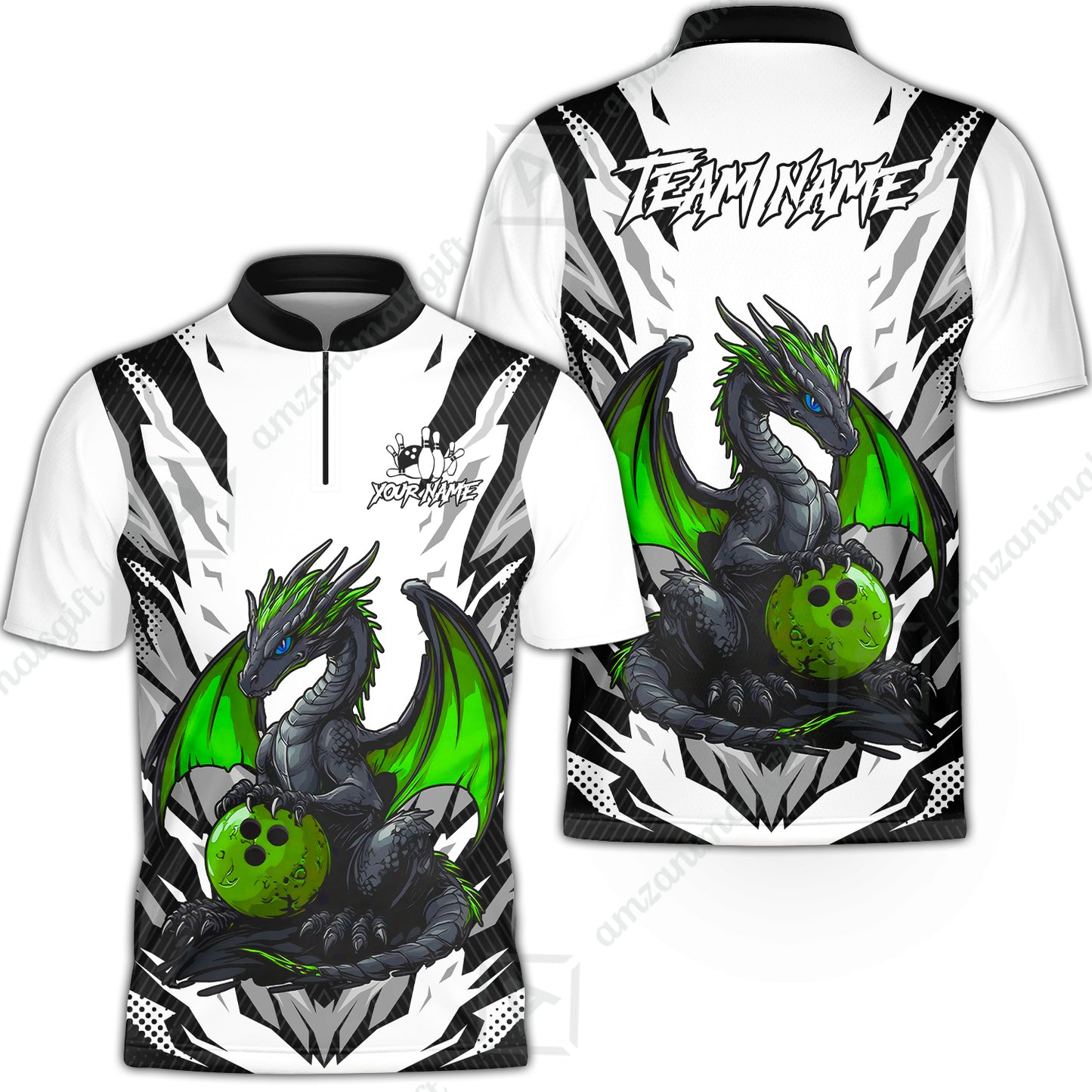 Custom Bowling Jersey Polo Shirt, Dragon Lover Custom Bowling Jersey Team Shirt For Players With Name & Team Name