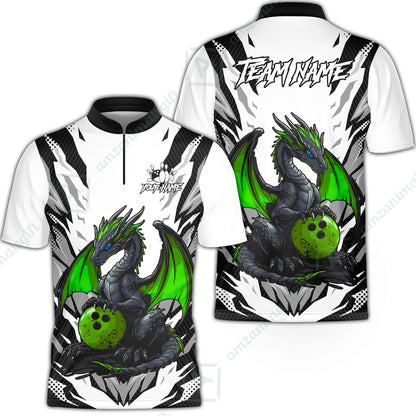 Custom Bowling Jersey Polo Shirt, Dragon Lover Custom Bowling Jersey Team Shirt For Players With Name & Team Name