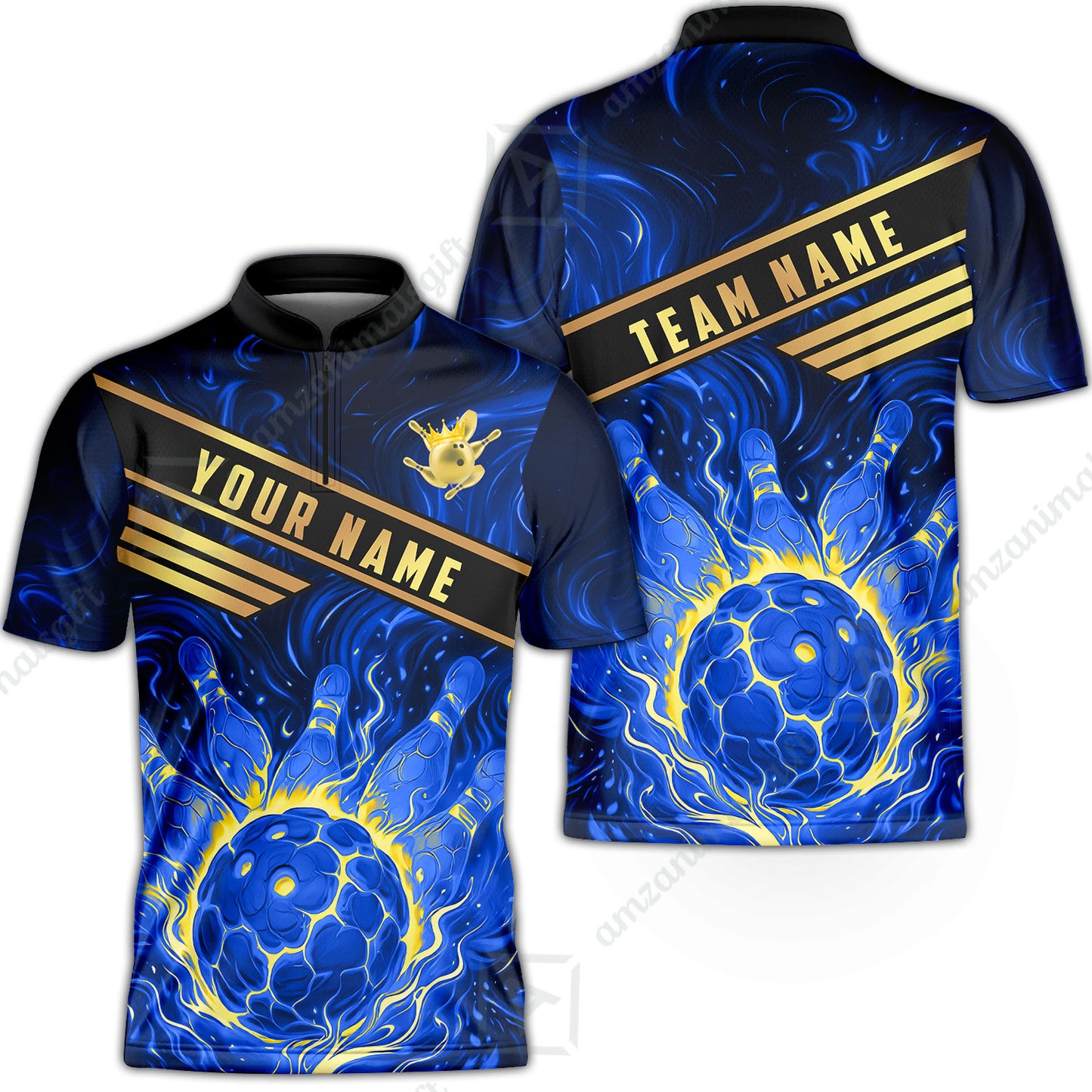 Custom Bowling Polo Shirt, Glowing Bowling Ball and Pins Custom Bowling Polo Team Shirt For Players With Name & Team Name