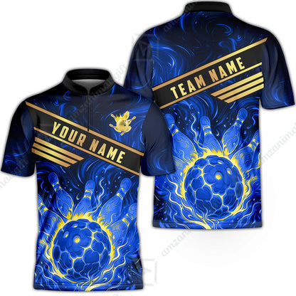 Custom Bowling Polo Shirt, Glowing Bowling Ball and Pins Custom Bowling Polo Team Shirt For Players With Name & Team Name