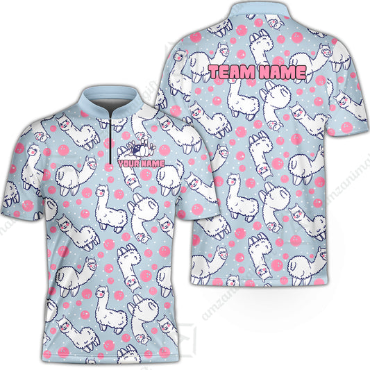 Custom Bowling Jersey Polo Shirt, Cute Alpaca Pattern Bowling Custom Bowling Jersey Team Shirt With Name & Team Name