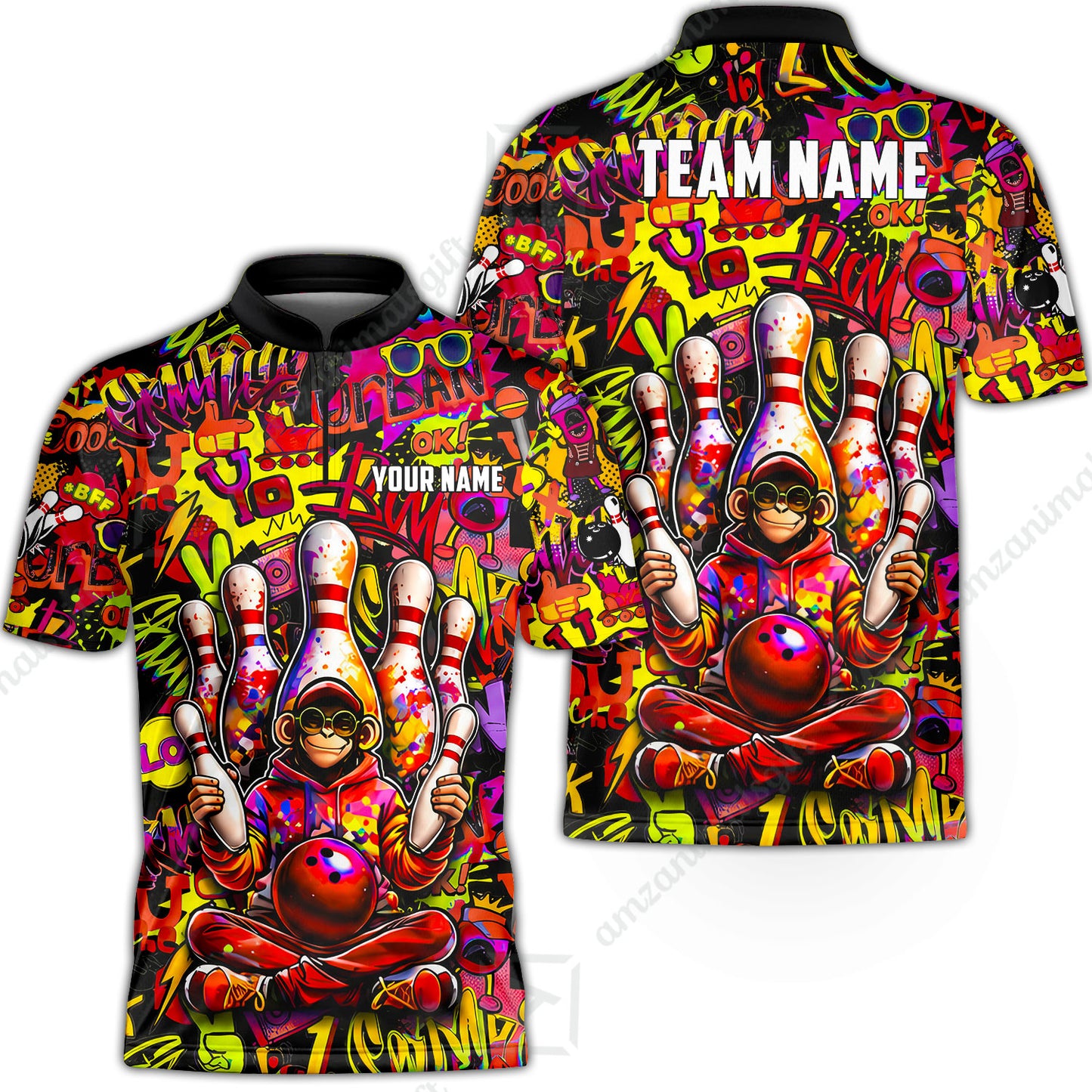 Custom Bowling Jersey Polo Shirt, Master Monkey Juggling, Custom Bowling Jersey Team Shirt For Players With Name & Team Name