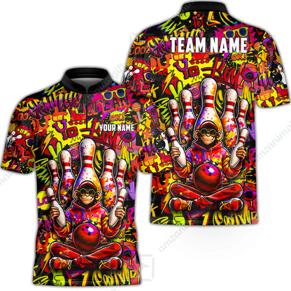Custom Bowling Jersey Polo Shirt, Master Monkey Juggling, Custom Bowling Jersey Team Shirt For Players With Name & Team Name
