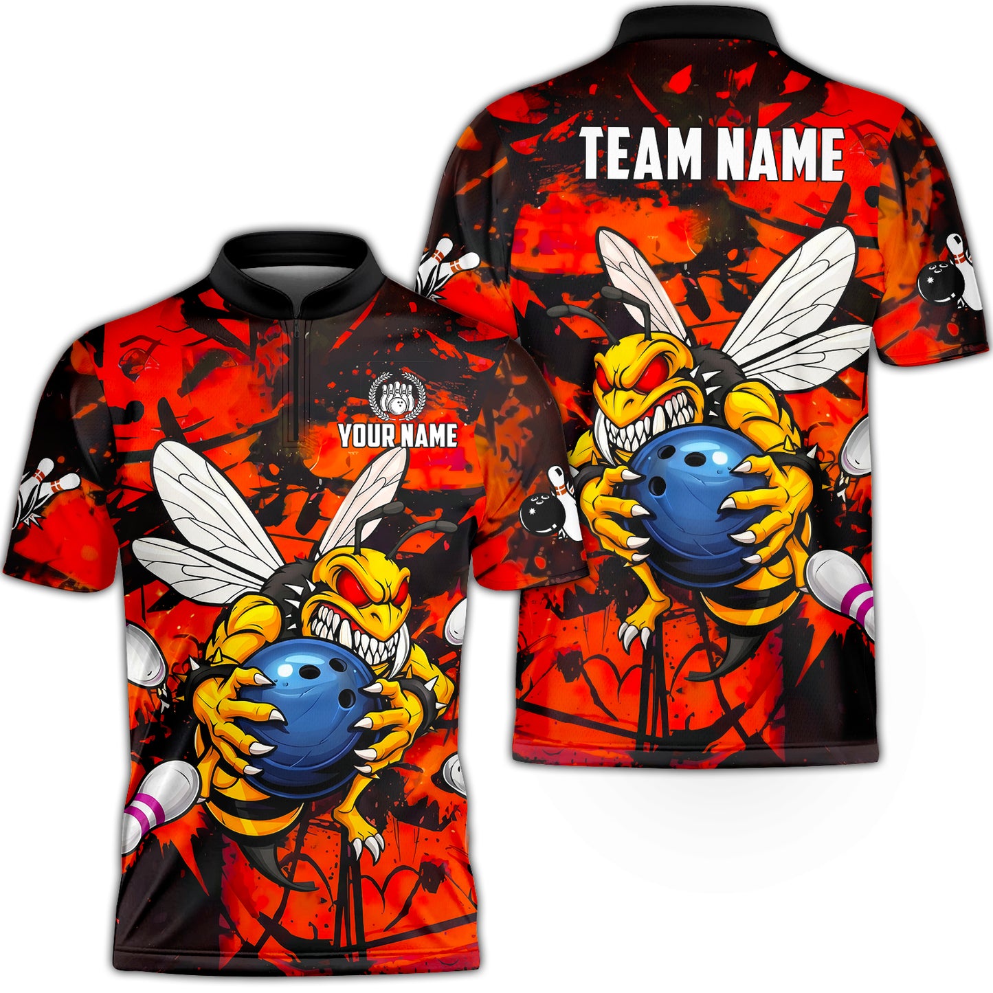 Custom Bowling Jersey Polo Shirt, The Wild Wasp Strike, Custom Bowling Jersey Team Shirt For Players With Name & Team Name