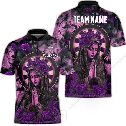Custom Darts Jersey Polo Shirt, Gothic Madonna And Blue Rose, Custom Dart Jersey Team Shirt For Players With Name & Team Name