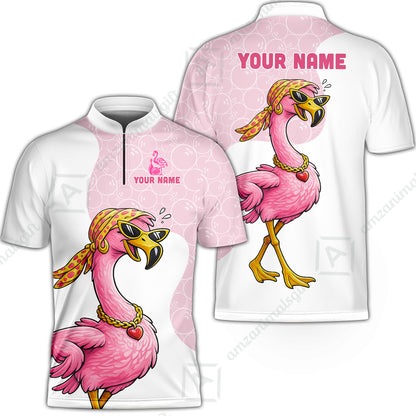 Custom Bowling Women Polo Shirt, Swag Flamingo Bowling Custom Bowling Polo Team Shirt For Players With Name & Team Name