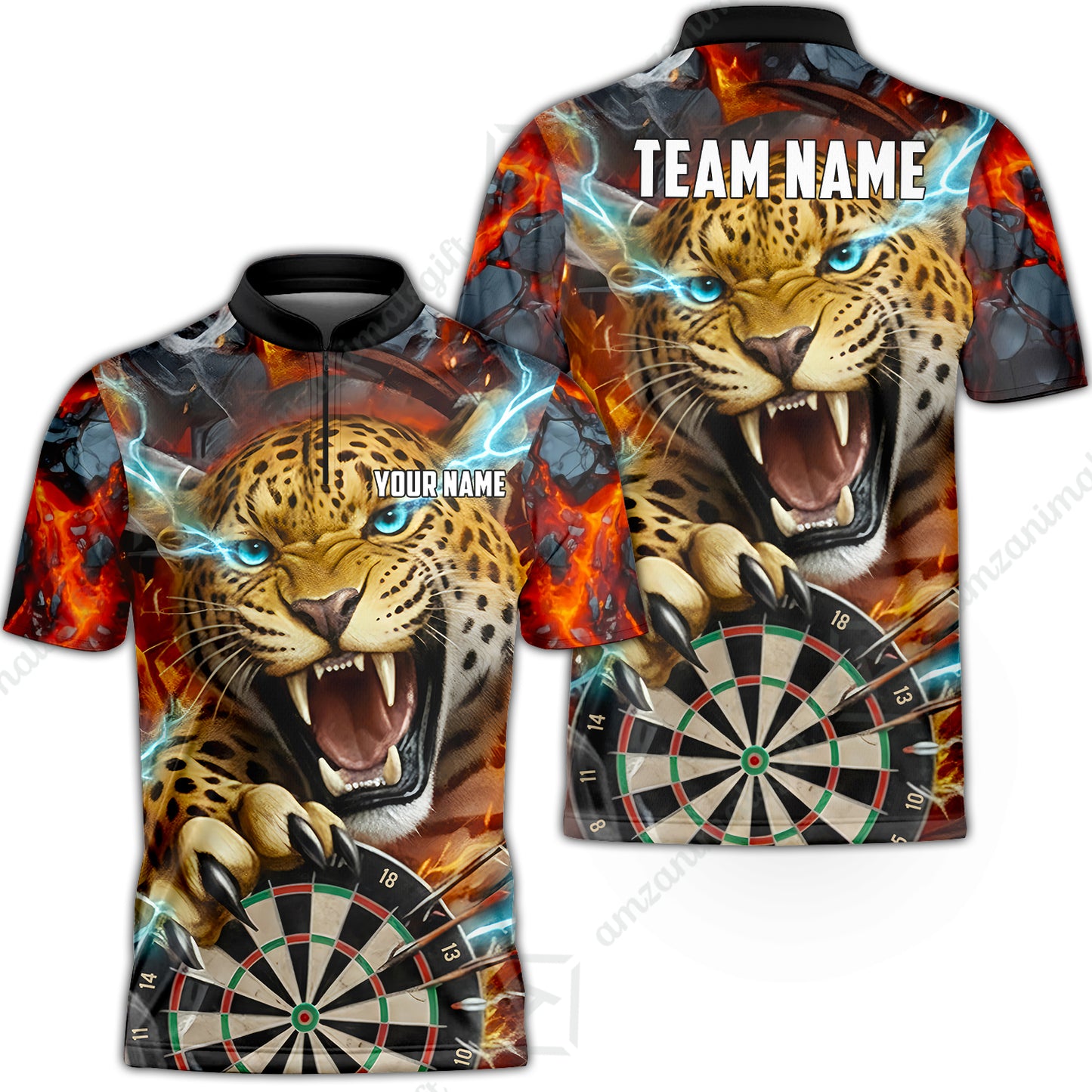 Custom Darts Team Jersey, Personalized Leopard Darts Polo Shirt For Players With Name & Team Name