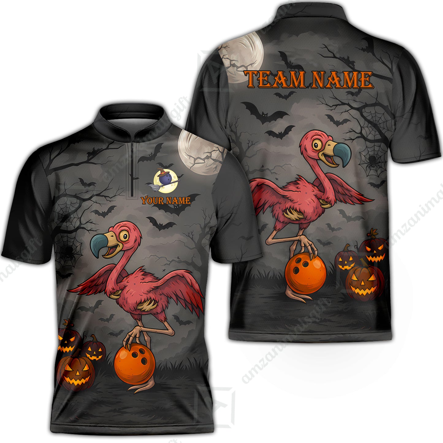 Customized Halloween Zombie Flamingo Bowling Jersey, Custom Name And Team Name For Bowlers