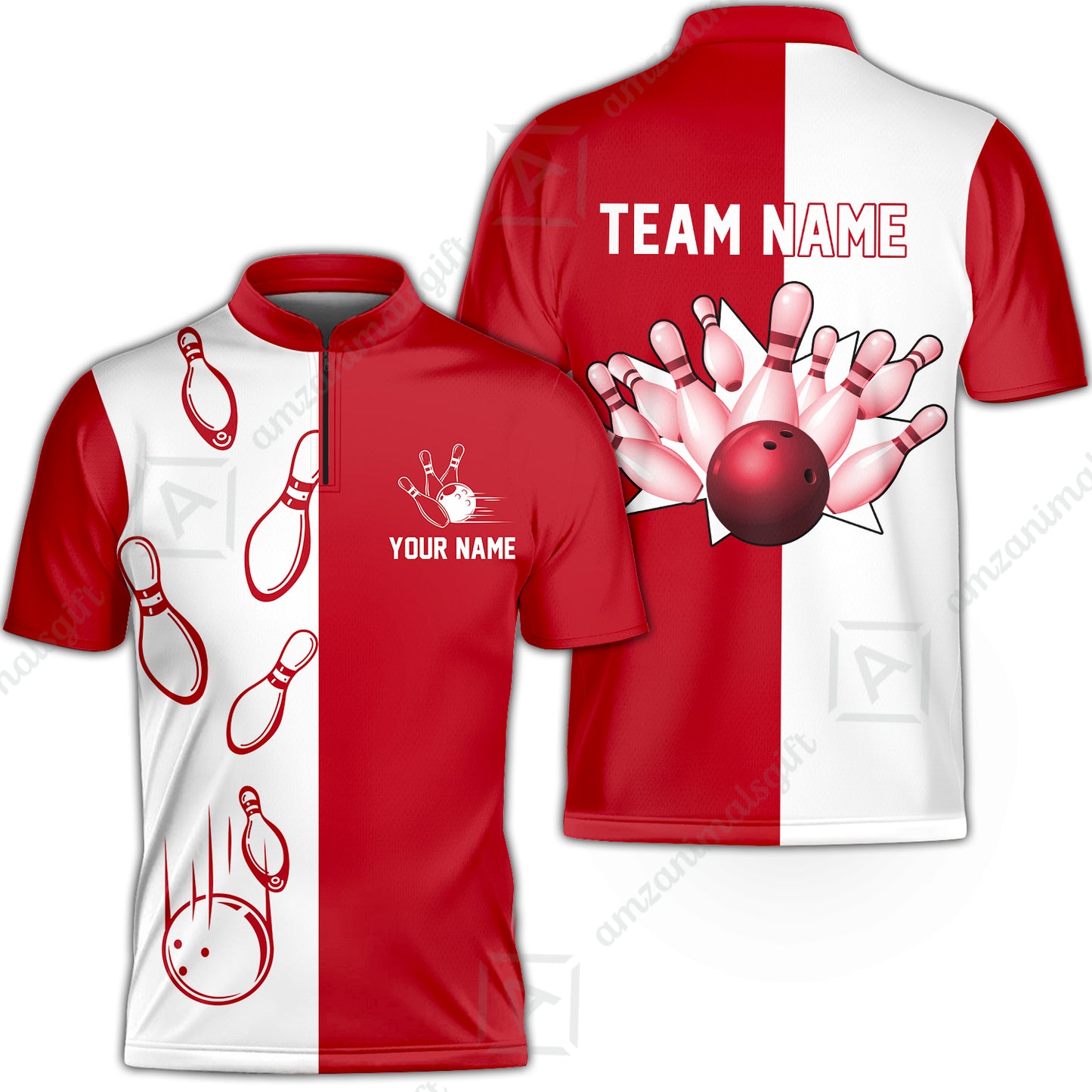 Custom Bowling Polo Shirts, Red And White Retro Vintage Bowling Polo Shirts For Men Custom Bowling Team Jerseys