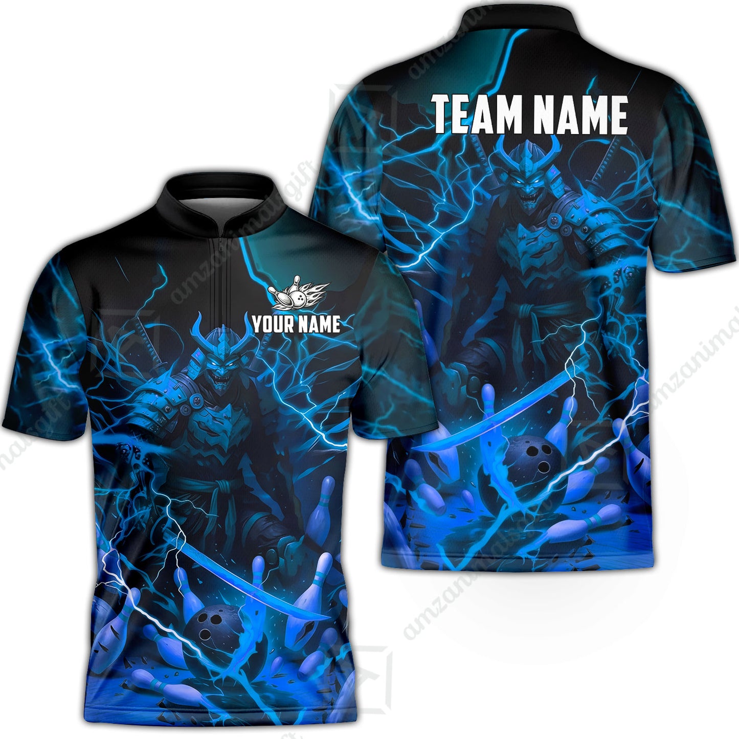 Custom Bowling Jersey Polo Shirt, Fiery Samurai Strike, Custom Bowling Jersey Team Shirt For Players With Name & Team Name