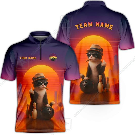 Custom Gangster Cat Bowling Jersey Polo Shirt, Custom Gangster Cat Bowling Jersey Team Shirt For Players With Name & Team Name