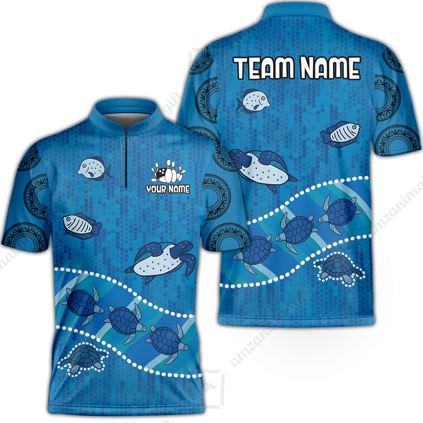 Custom Bowling Jersey Polo Shirt, Sea Turtle Bowling, Custom Bowling Jersey Team Shirt For Players With Name & Team Name