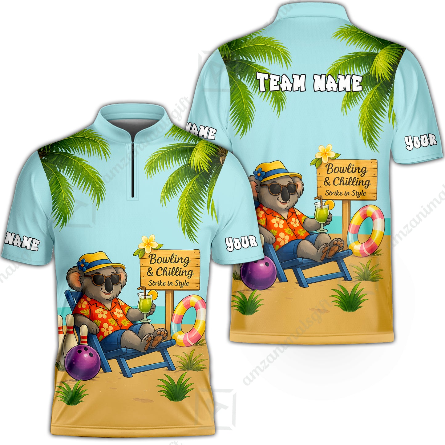 Custom Bowling Jersey Polo Shirt, Chilling Koala Bowling Custom Bowling Jersey Team Shirt For Players With Name & Team Name