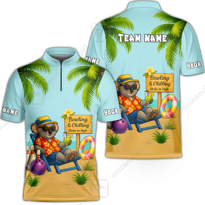 Custom Bowling Jersey Polo Shirt, Chilling Koala Bowling Custom Bowling Jersey Team Shirt For Players With Name & Team Name