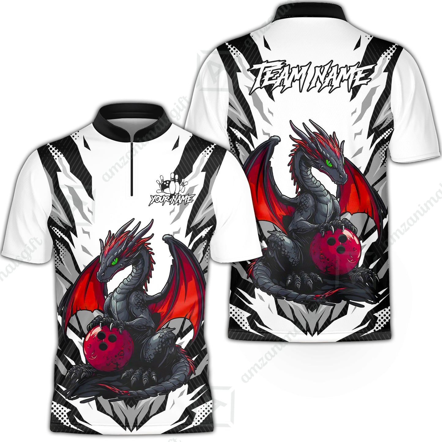 Custom Bowling Jersey Polo Shirt, Dragon Lover Custom Bowling Jersey Team Shirt For Players With Name & Team Name