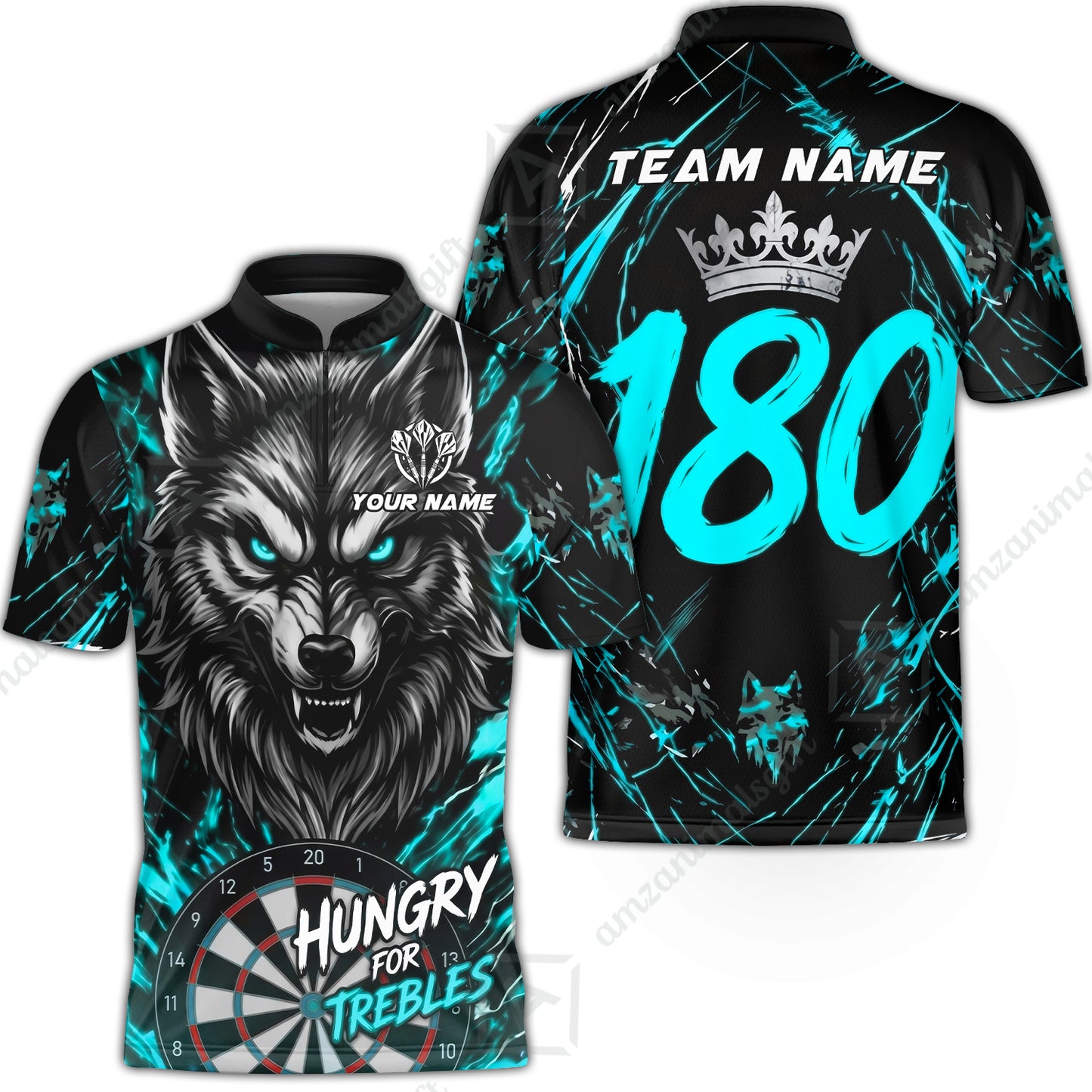 Custom Darts Jersey Polo Shirt, Wolf 180, Custom Dart Jersey Team Shirt For Players With Name & Team Name