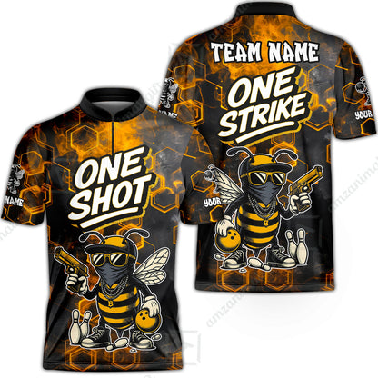 Customized Bowling Unisex Polo Shirt, One Shot HipHop Bee Bowling, Bowling Uniform - Personalized Name And Team Name