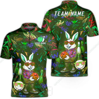 Custom Hip Hop Rabbit Bowling Jersey Polo Shirt, Custom Hip Hop Rabbit Bowling Jersey Team Shirt For Players With Name & Team Name