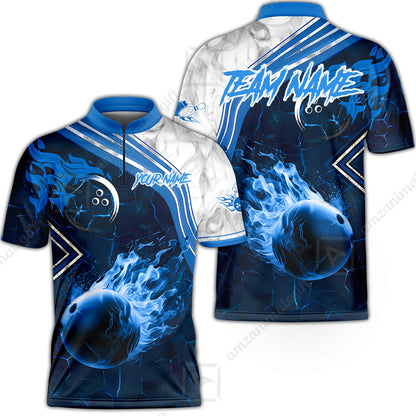Customized Bowling Unisex Polo Shirt, Fire & Smoke Bowling Ball, Bowling Uniform - Personalized Name And Team Name