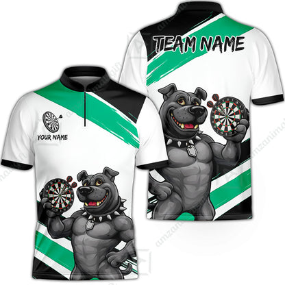 Custom Darts Jersey Polo Shirt, Pitbull Hold Dart Board, Custom Dart Jersey Team Shirt For Players With Name & Team Name
