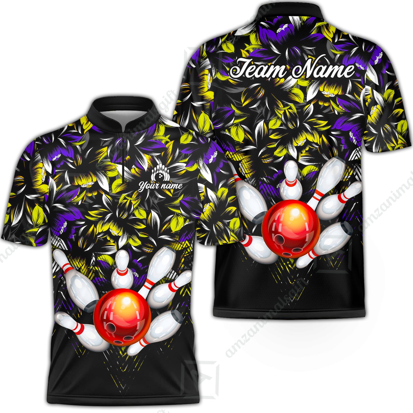 Custom Bowling Jersey Polo Shirt, Tropical Floral Bowling, Custom Bowling Jersey Team Shirt For Players With Name & Team Name