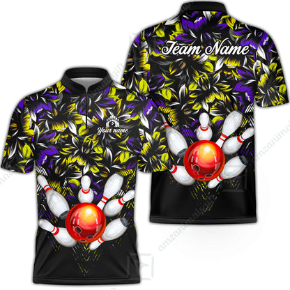 Custom Bowling Jersey Polo Shirt, Tropical Floral Bowling, Custom Bowling Jersey Team Shirt For Players With Name & Team Name