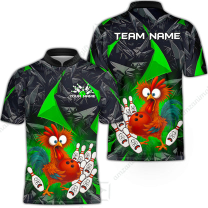 Custom Bowling Jersey Polo Shirt, Crazy Chicken Bowling Custom Bowling Jersey Team Shirt For Players With Name & Team Name