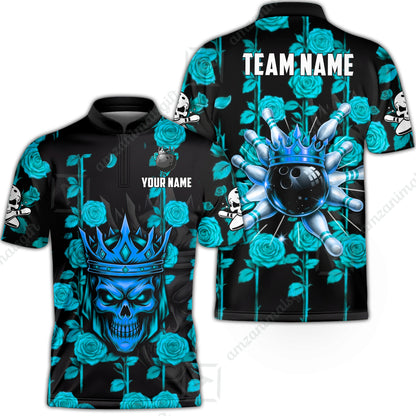 Custom Bowling Jersey Polo Shirt, Royal Skull Bowling, Custom Bowling Jersey Team Shirt For Players With Name & Team Name