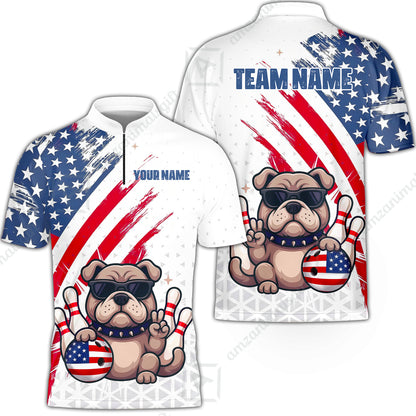 Custom Bowling Jersey Polo Shirt, Bowling Hello Bulldog US Flag, Custom Bowling Jersey Team Shirt For Players With Name and Team Name