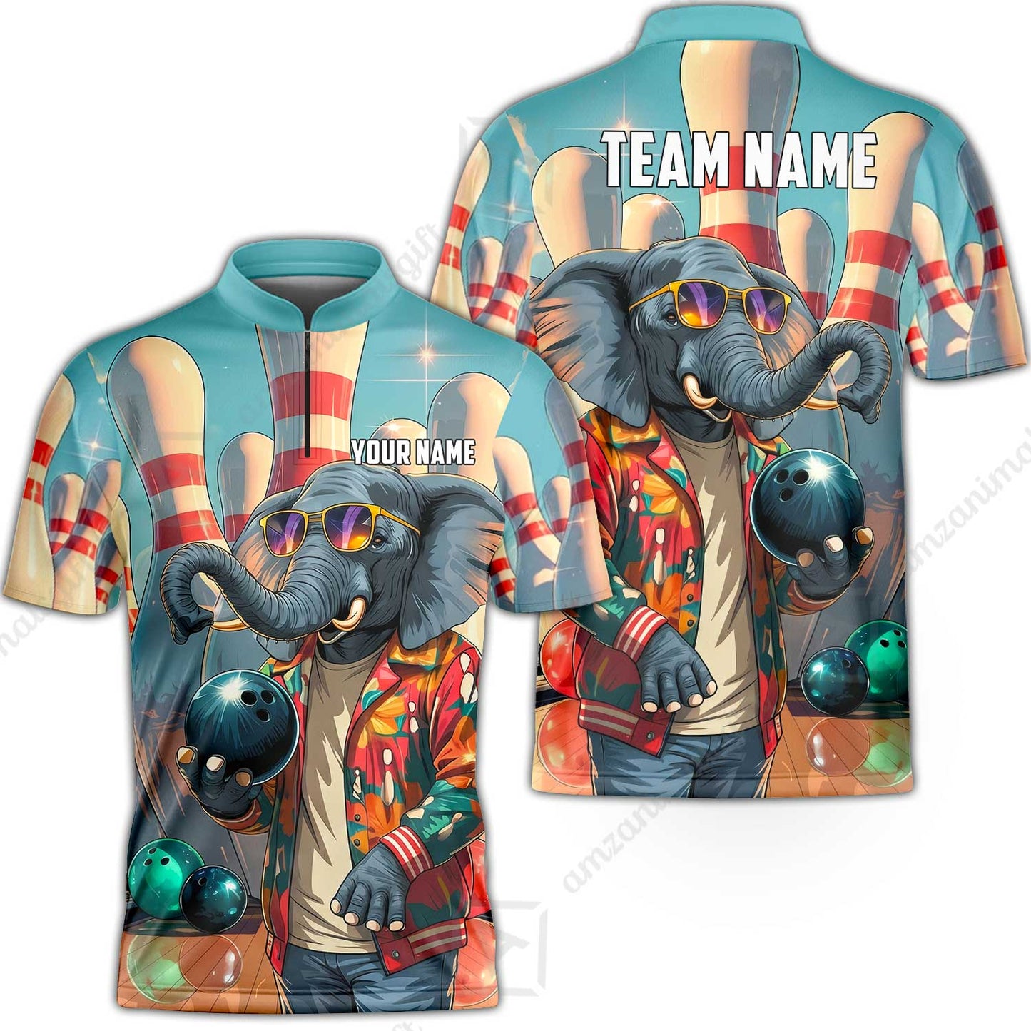 Custom Bowling Jersey Polo Shirt, Cool Elephant Bowling, Custom Bowling Jersey Team Shirt For Players With Name and Team Name