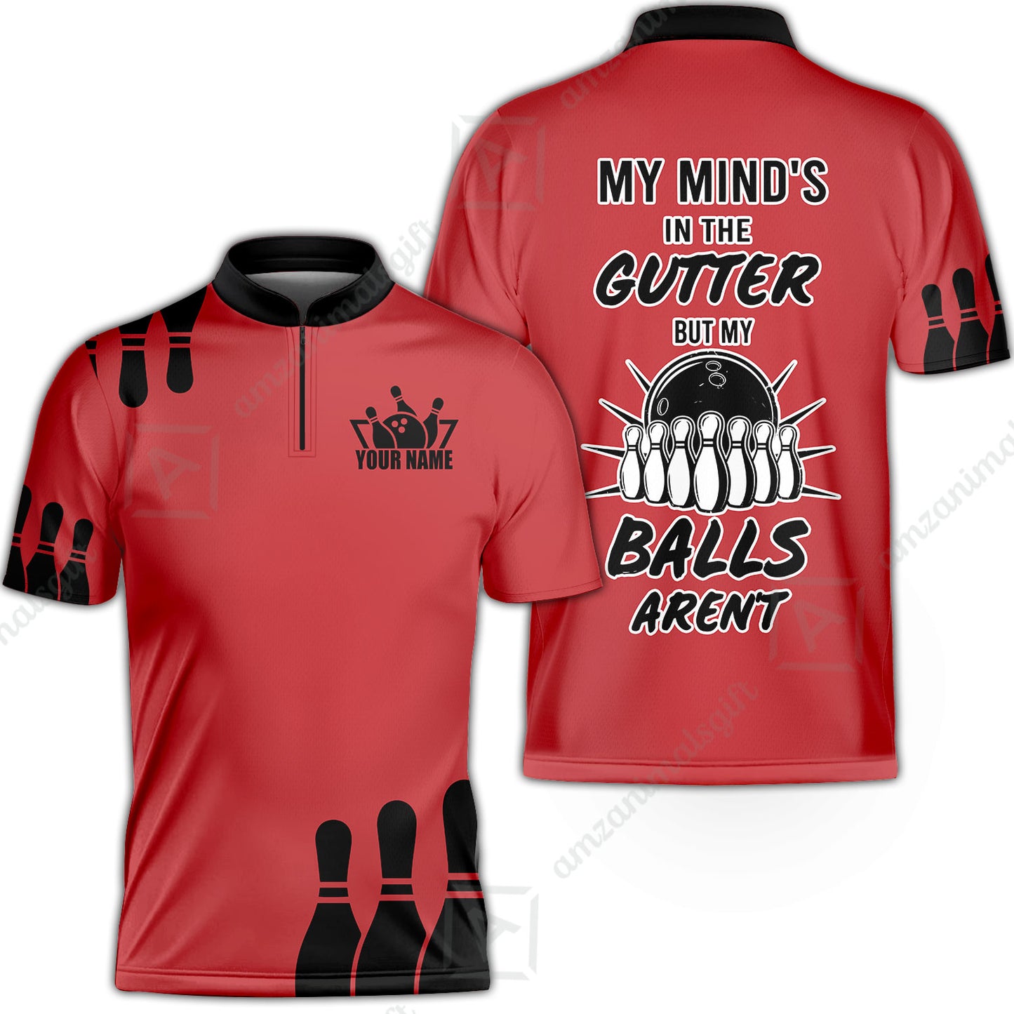 Customized Bowling Shirt, My Mind In The Gutter But My Bowling Balls Aren't, Personalized Polo Shirt For Players With Name & Team Name