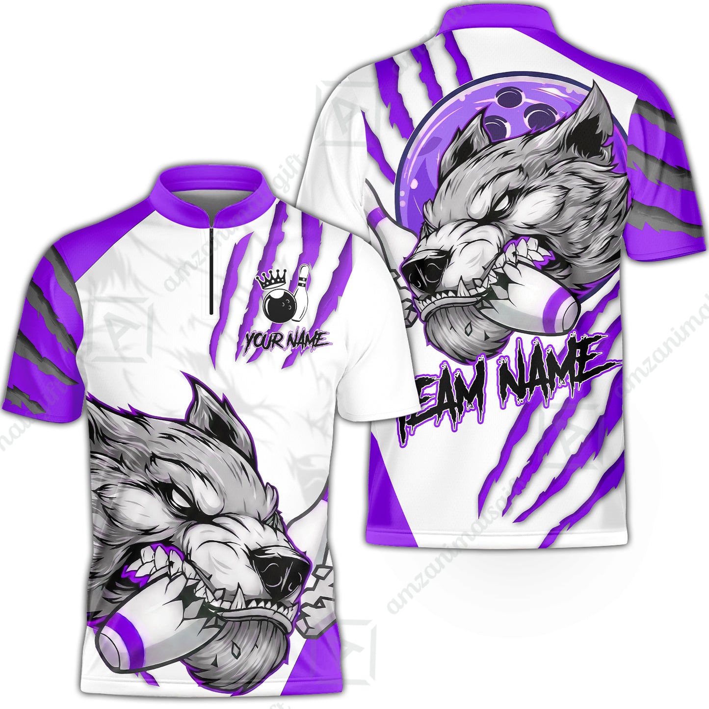 Customized Bowling Jerseys, Fierce Wolf Artwork Scratch, Uniform Bowling - Personalized Name And Team Name