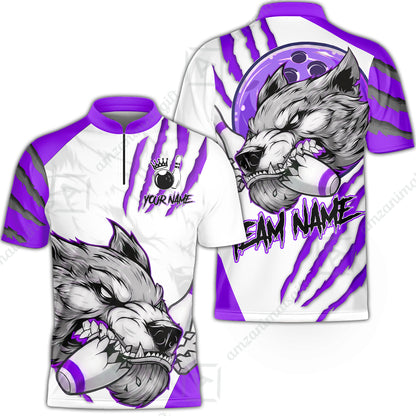 Customized Bowling Jerseys, Fierce Wolf Artwork Scratch, Uniform Bowling - Personalized Name And Team Name