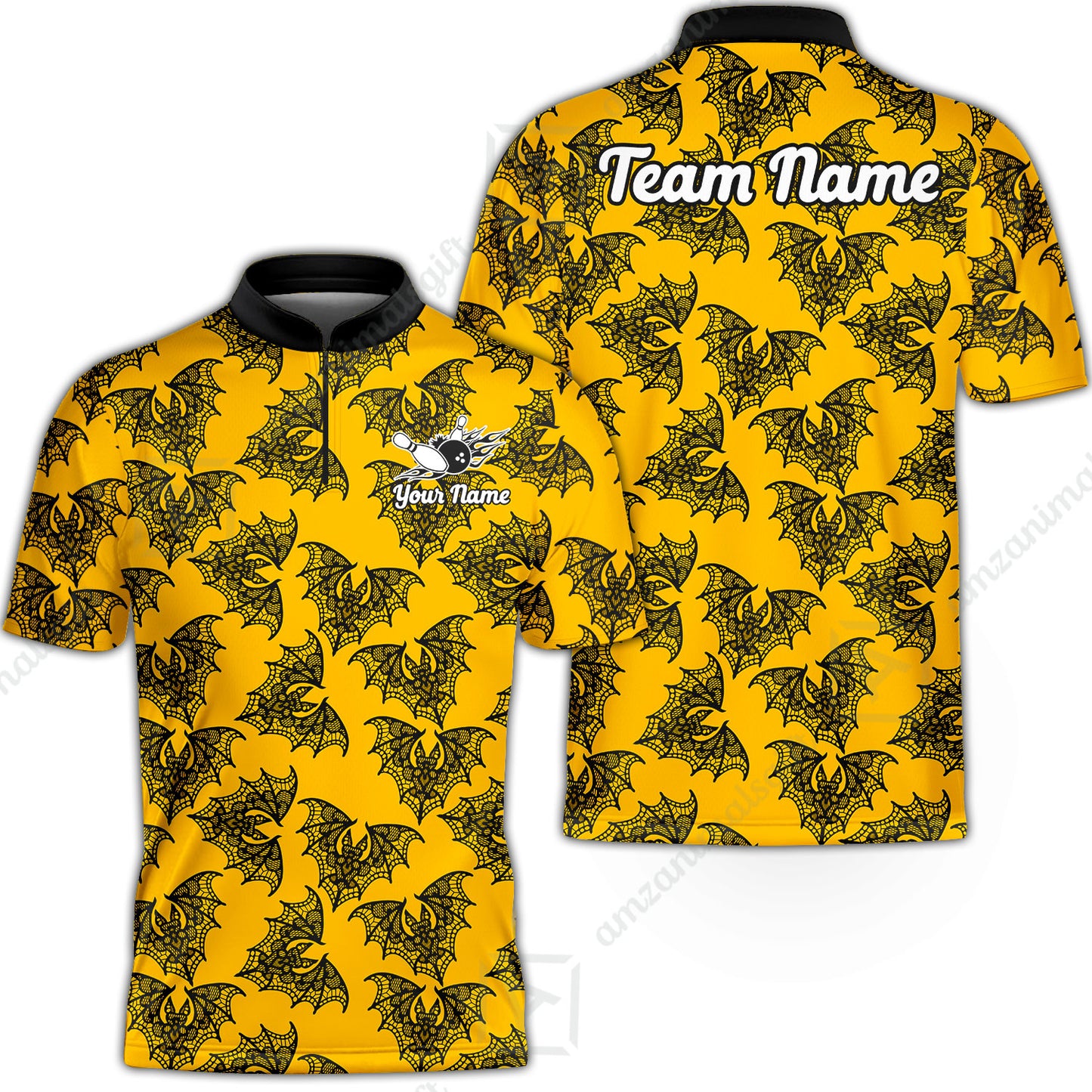 Custom Bowling Quarter Zip Polo Shirt, Lace Bats Bowling Custom Bowling Quarter Zip Team Shirt For Players With Name & Team Name