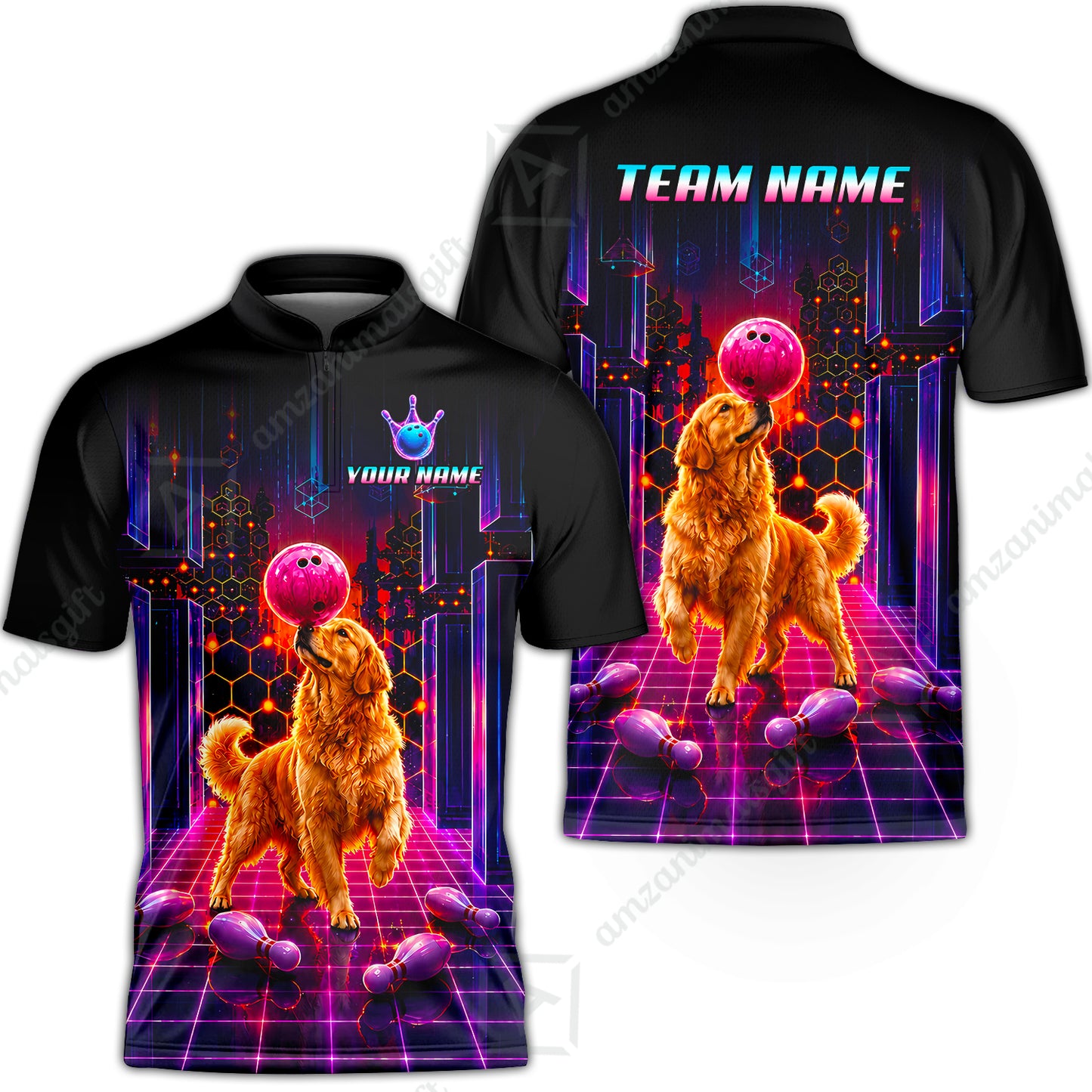 Custom Bowling Jersey Polo Shirt, Cyber Bowling Dog, Custom Bowling Jersey Team Shirt For Players With Name & Team Name