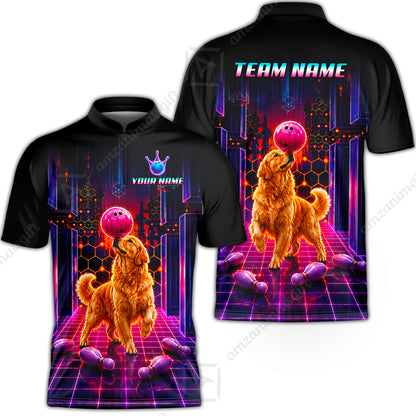 Custom Bowling Jersey Polo Shirt, Cyber Bowling Dog, Custom Bowling Jersey Team Shirt For Players With Name & Team Name